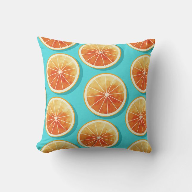 Orange Slices on Blue Throw Pillow (Front)