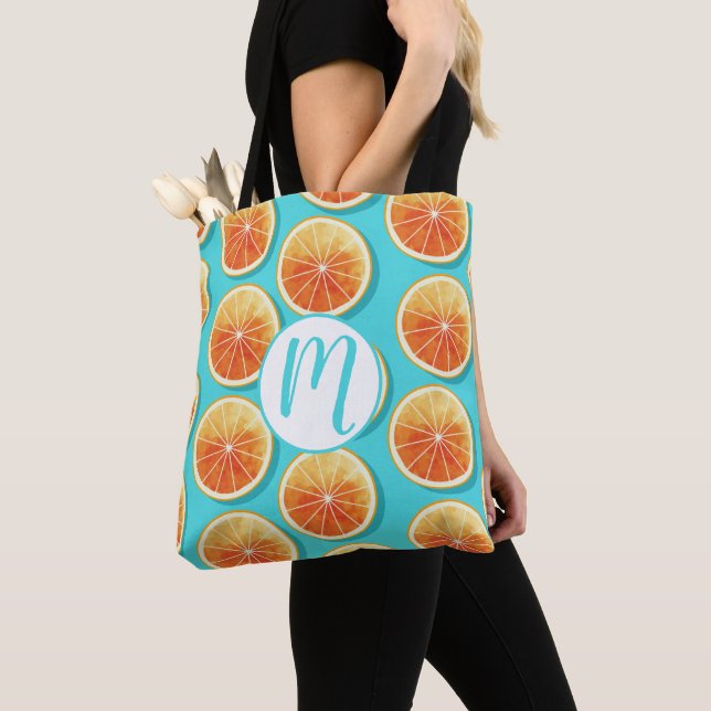 Orange Slices on Blue Tote Bag (Close Up)