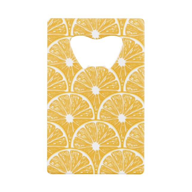 Orange slices, tropical fruit pattern design credit card bottle opener (Front)