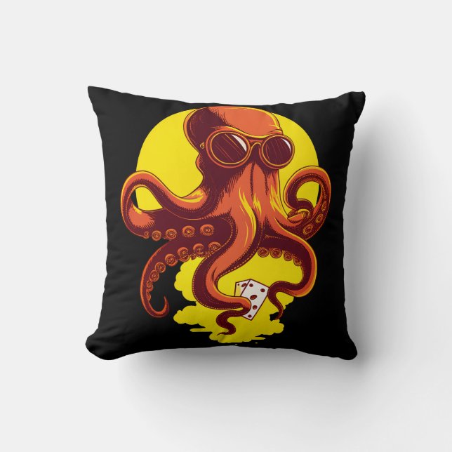 Orange Smart Octopus Throw Pillow (Front)