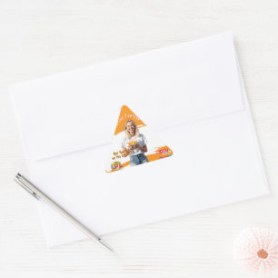 Orange Smiling Blonde Woman Fries Family Fun Triangle Sticker