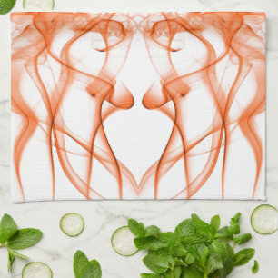 Orange Smoke Symmetrical Minimalist White Kitchen Towel