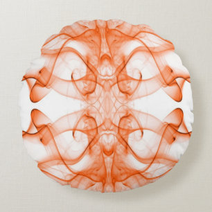 Orange Smoke Symmetrical Minimalist White Round Pillow