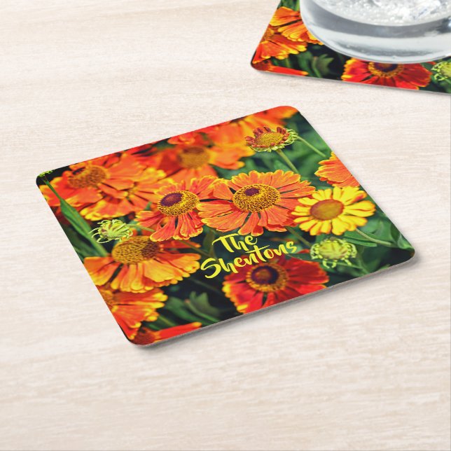 Orange Sneezeweed Helenium Garden Flowers Family Square Paper Coaster (Angled)
