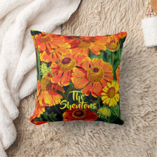 Orange Sneezeweed Helenium Garden Flowers Family Throw Pillow
