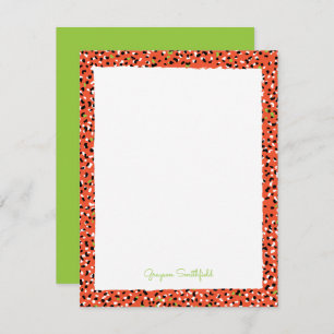 Orange Snow Leopard Print Personal Stationery Card
