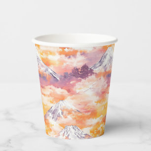 Orange Snow Peaks Sunset Watercolor Nature Art Paper Cups