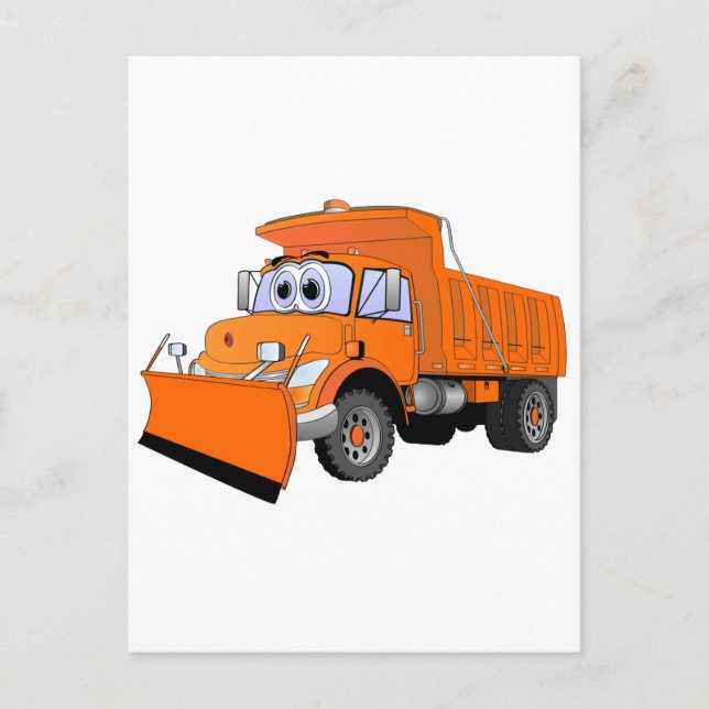 Orange Snow Plow Cartoon Postcard (Front)