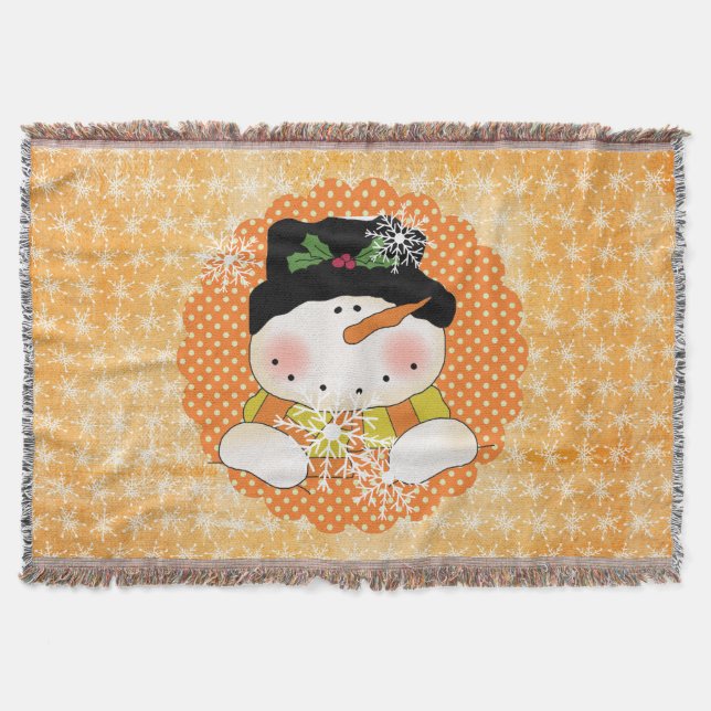 Orange Snowflake Snowman Holiday Throw (Front)