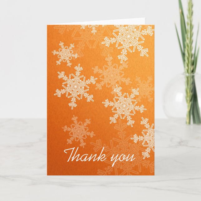 Orange Snowflakes Christmas Thank You Card (Front)