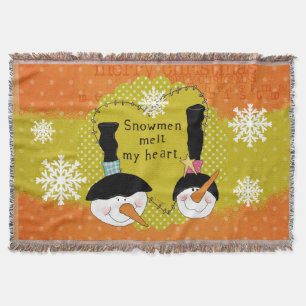 Orange Snowmen Melt My Heart Holiday Throw