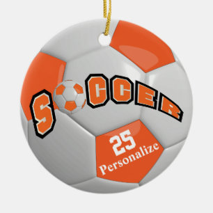 Orange Soccer Ball   Personalize Ceramic Ornament