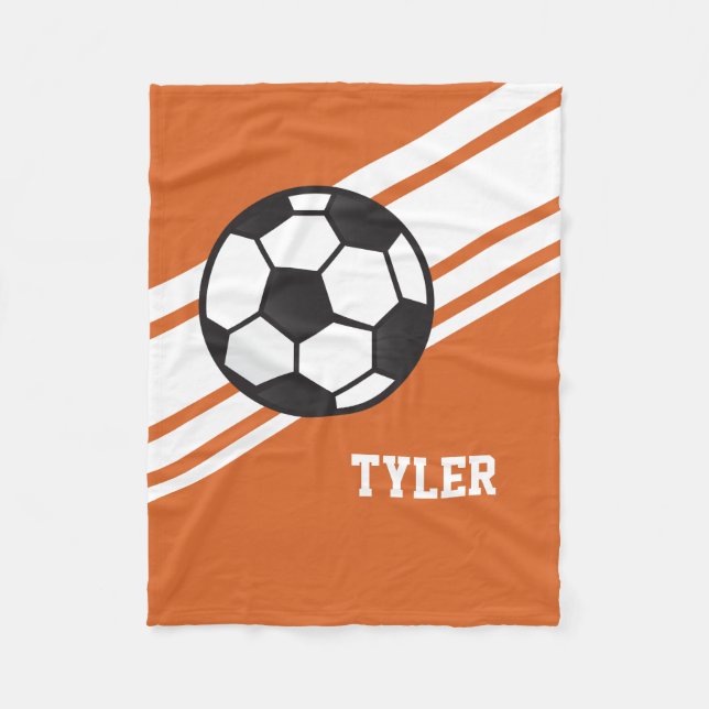 Orange Soccer Ball Sports Personalized Name Fleece Blanket (Front)