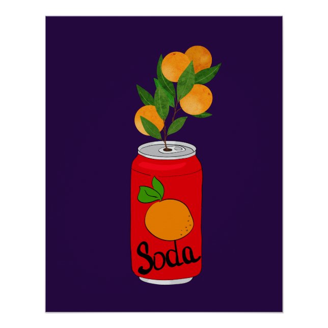Orange Soda Can with Fruit Branch – Fun Pop Art Poster (Front)