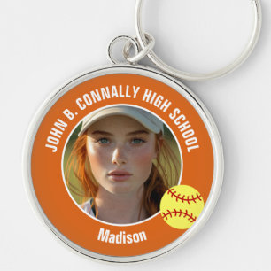 Orange Softball Player Photo High School Keepsake Keychain