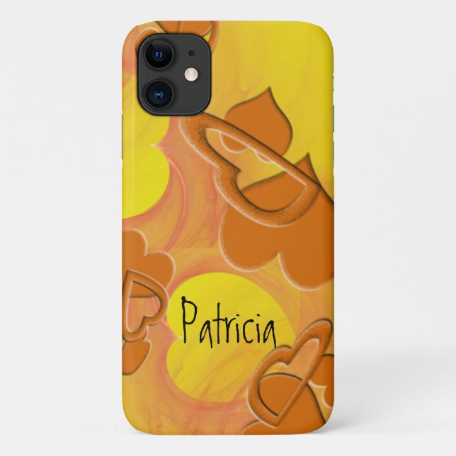 Orange Solid and Hollow Hearts Over Yellow Case-Mate iPhone Case (Back)