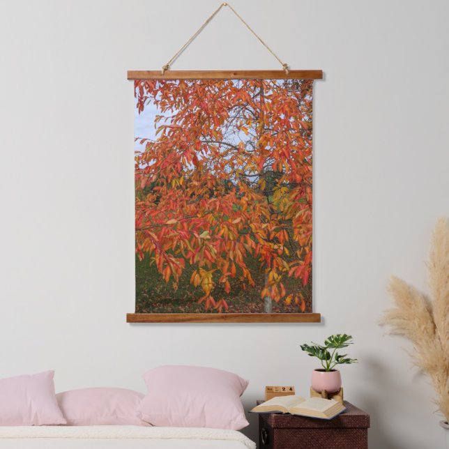 Orange Sourwood Leaves Botanical Hanging Tapestry (Bedroom)