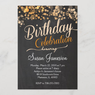 Orange Sparkle Glitter Pink Birthday Invitation