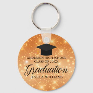 Orange Sparkle Graduation Chic Custom Graduate Keychain