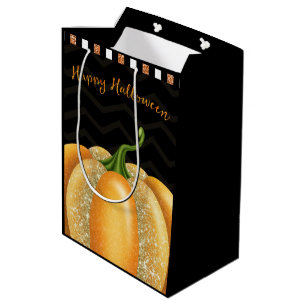 Orange Sparkle Pumpkin Halloween Birthday Party Medium Gift Bag