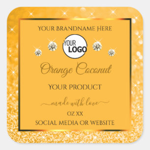 Orange Sparkling Glitter Product Label Logo Jewels
