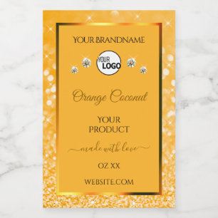 Orange Sparkling Glitter Product Label Logo Jewels