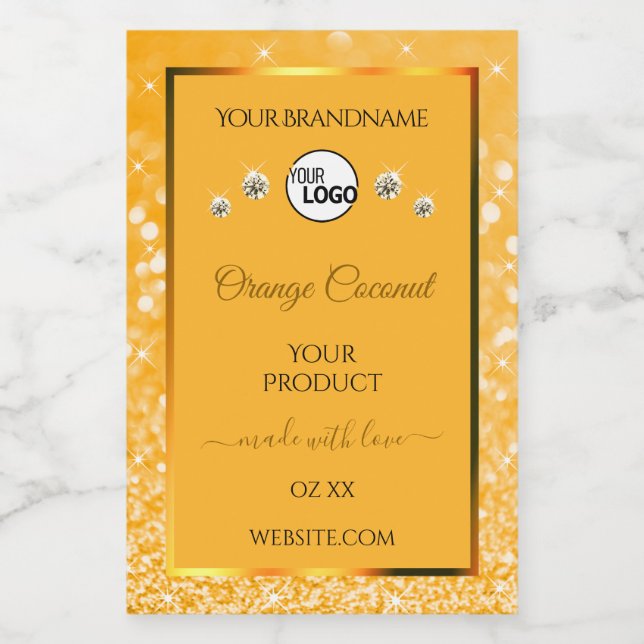 Orange Sparkling Glitter Product Label Logo Jewels (Single Label)