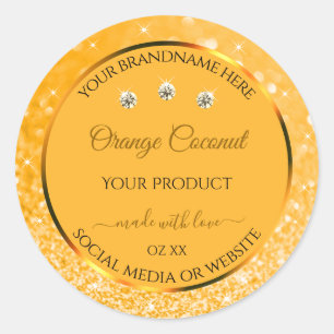 Orange Sparkling Glitter Product Labels Diamonds