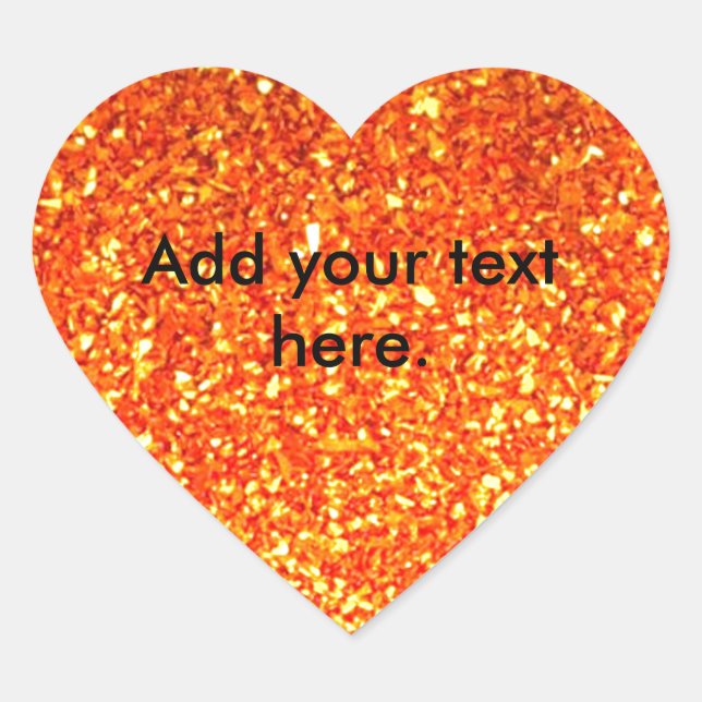 Orange sparkly glitter customizable heart sticker (Front)