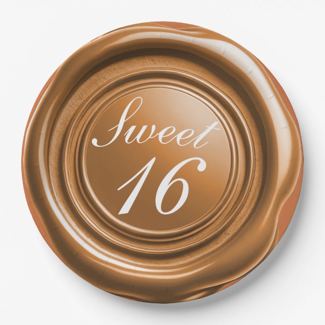 Orange Spice Candle Wax Seal Drip Sweet 16 Wedding Paper Plate (Front)