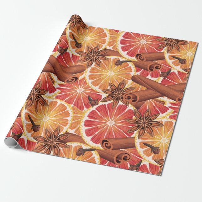 Orange Spice Christmas Wrapping Paper (Unrolled)