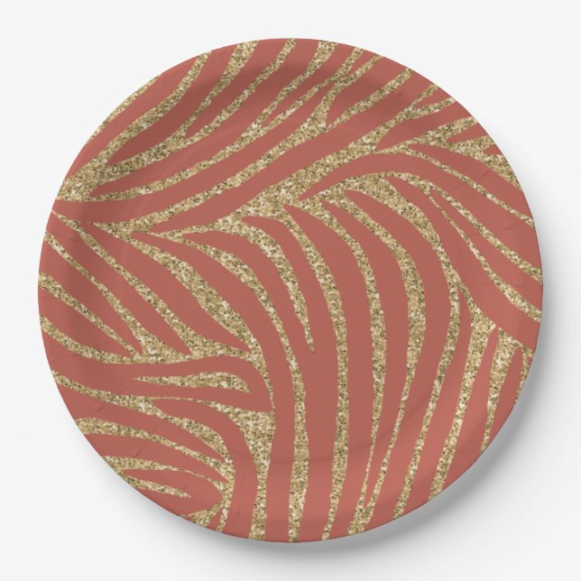 Orange Spice Gold Glitter Zebra Birthday  Paper Plate (Front)