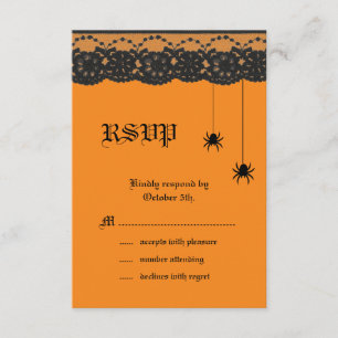 Orange Spiders and Lace RSVP Card