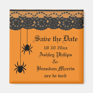 Orange Spiders and Lace Save the Date Magnet