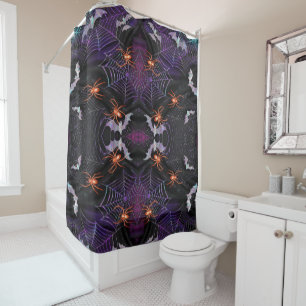 Orange Spiders Purple Web Bats Gothic Halloween