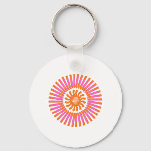 Orange Spiral Sunburst Abstract Geometric Design Keychain