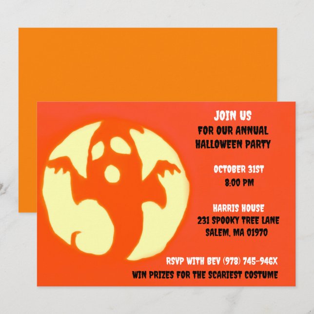 Orange Spooky Halloween Ghostly Party Invitation (Front/Back)