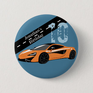 Orange Sports Car 2 Inch Round Button