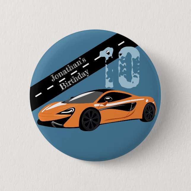 Orange Sports Car 2 Inch Round Button (Front)