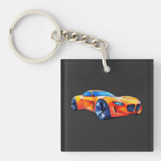 Orange Sports Car Concept Pencil Sketch Keychain
