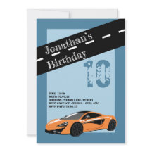 Orange Sports Car Invitation