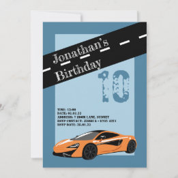 Orange Sports Car Invitation