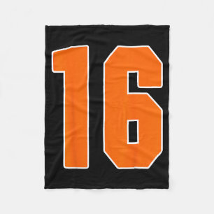 Orange Sports Number 16 Jersey Uniform Player Fan Fleece Blanket