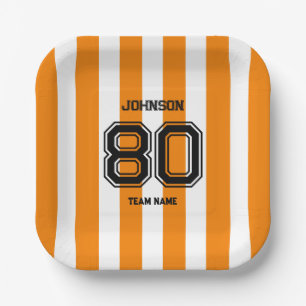 Orange Sports Team Custom Name Number Team Gameday Paper Plate