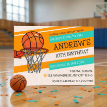 Orange Sporty Basketball Kids Birthday