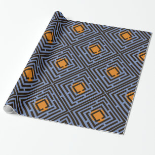 Orange Spot Black Maze Pattern on Custom Colour Wrapping Paper