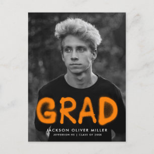 Orange Spray Paint Photo Graduation Party Invitation Postcard