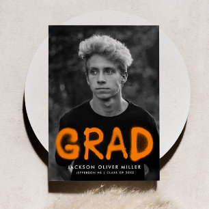 Orange Spray Paint Typography Photo Graduation Announcement