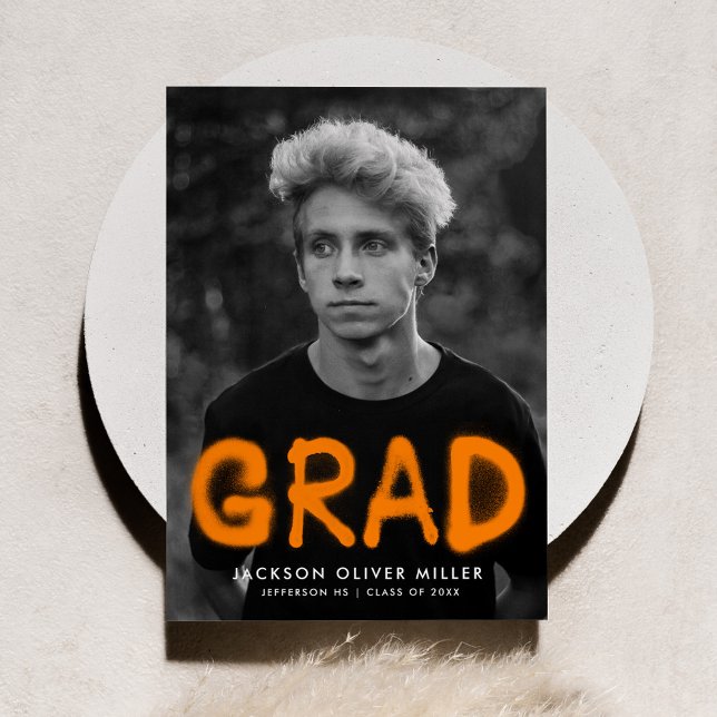 Orange Spray Paint Typography Photo Graduation Announcement (Creator Uploaded)