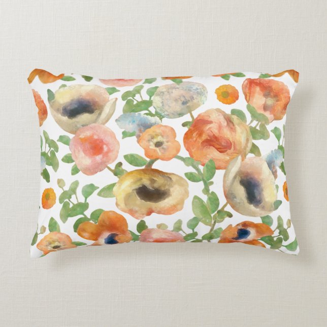 Orange Spring Flowers Accent Pillow (Front)